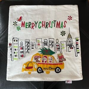 Christmas pillow cover NYC taxi streetscape
